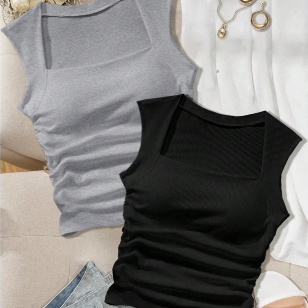 Zara Black and Gray Ribbed Tank Tops